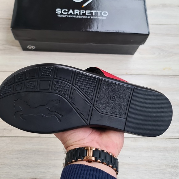 Premium Leather Men's Sandal in Black/Red - Picture 3 of 4